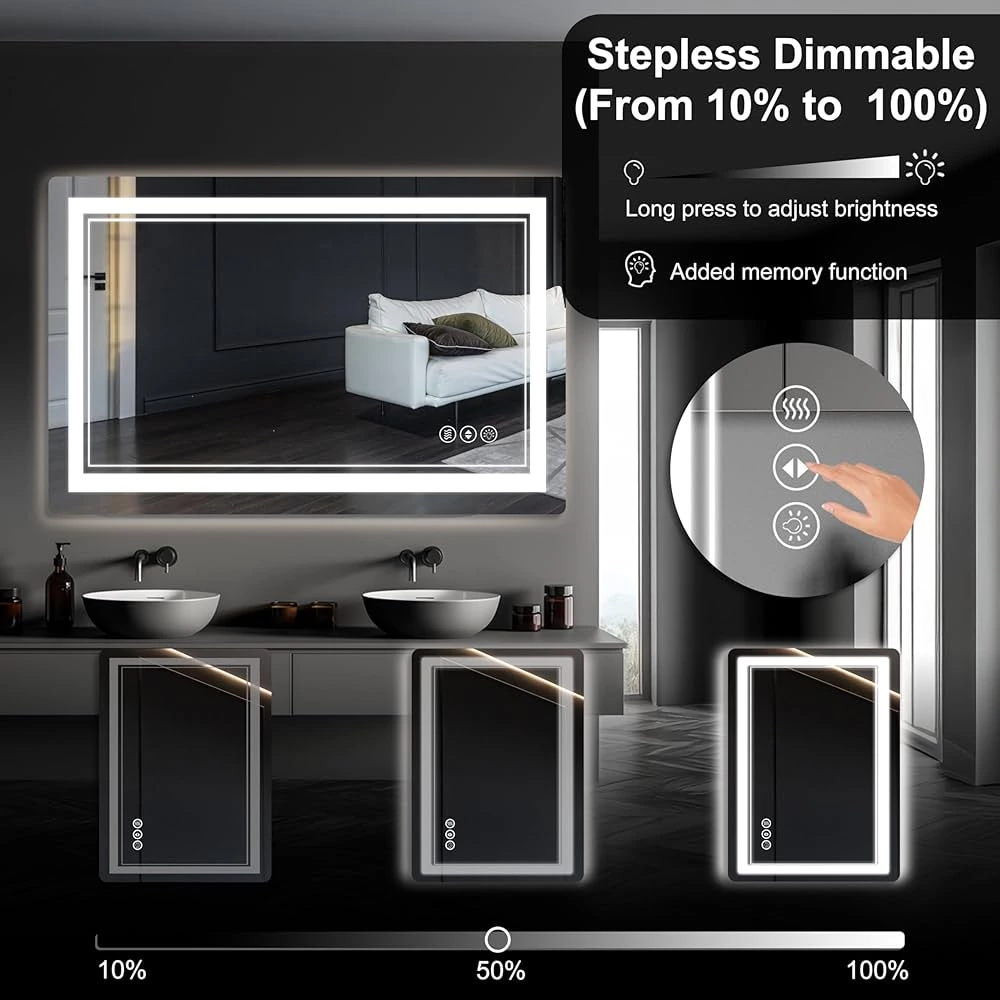 Bathroom LED mirror with icon control