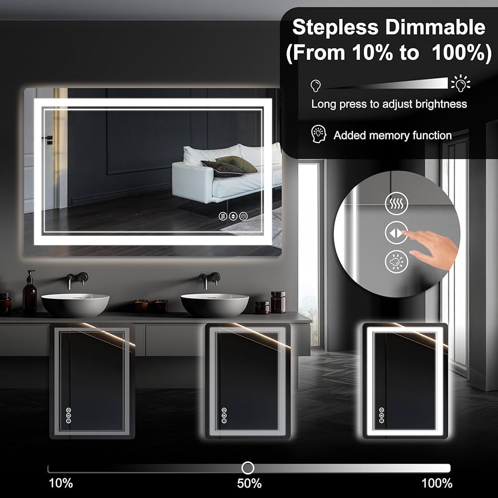 Bathroom LED mirror with icon control