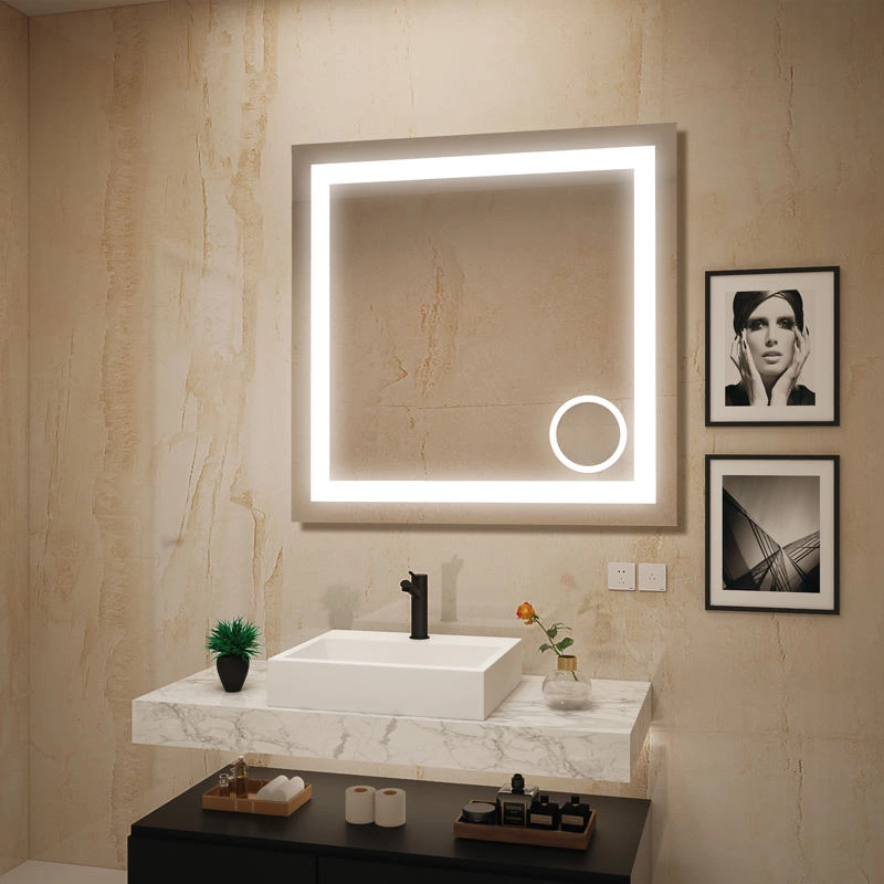 Square Led Light Bathroom Magnifying Mirror Touch Control