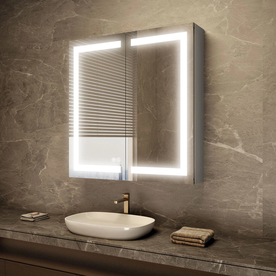 Modern Rectangular LED Mirror Cabinet with Aluminum Glass LED Vanity for Bathroom Use in Apartments and Villas Light Cabinet