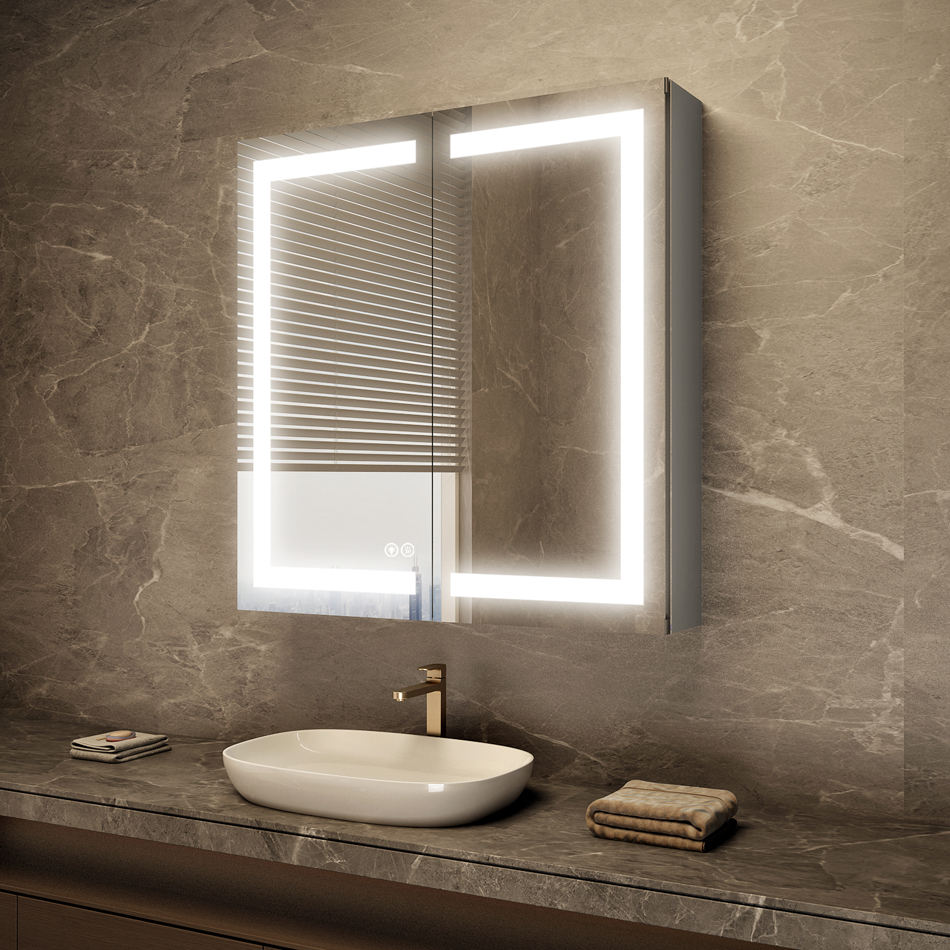 Modern Rectangular LED Mirror Cabinet with Aluminum Glass LED Vanity for Bathroom Use in Apartments and Villas Light Cabinet