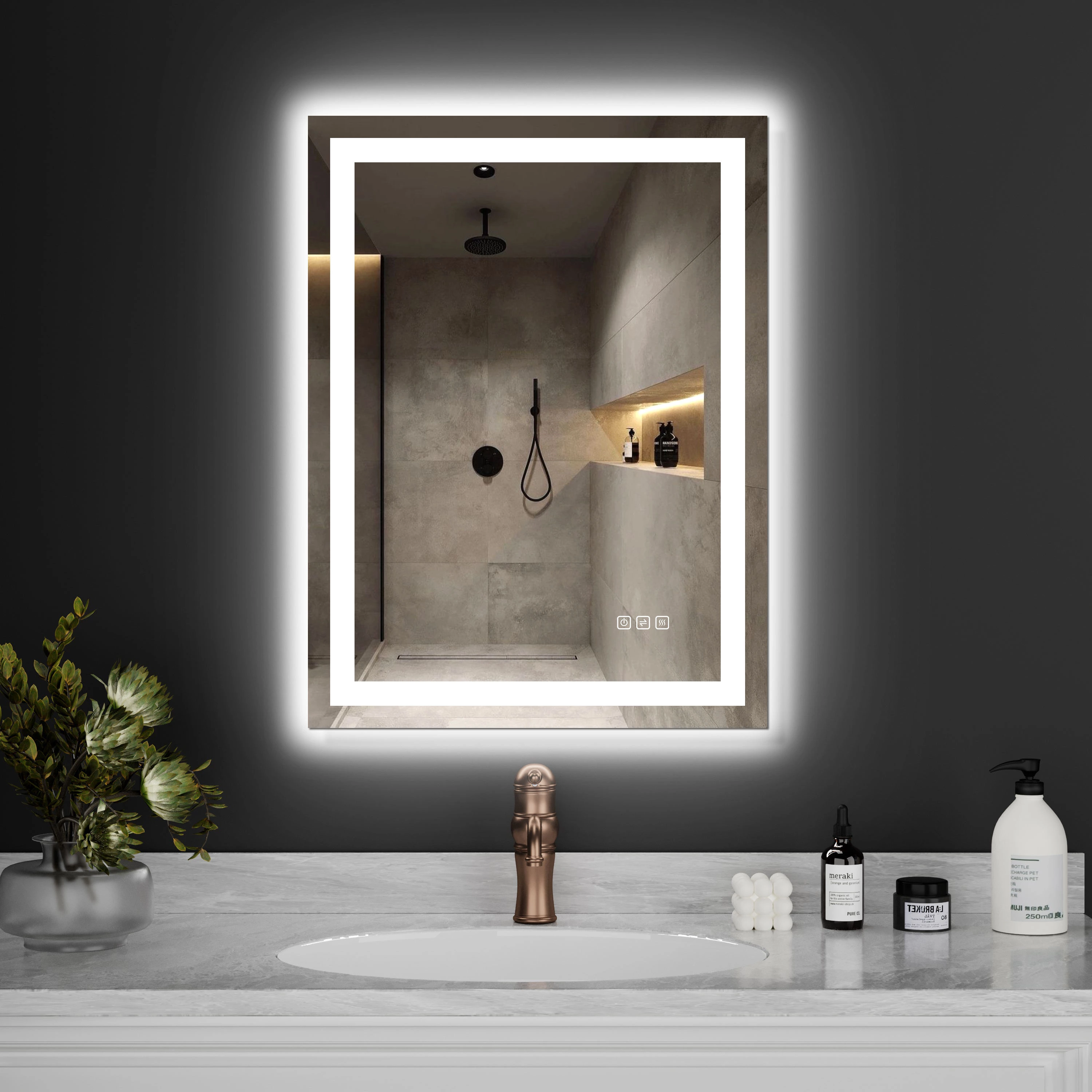 32H Inch Defogger Led Lighted Smart Bathroom Bath Wall Mirror