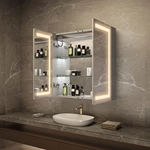 Double Door Rectangle LED Bathroom Mirror Cabinet Touch Mirror Sensor