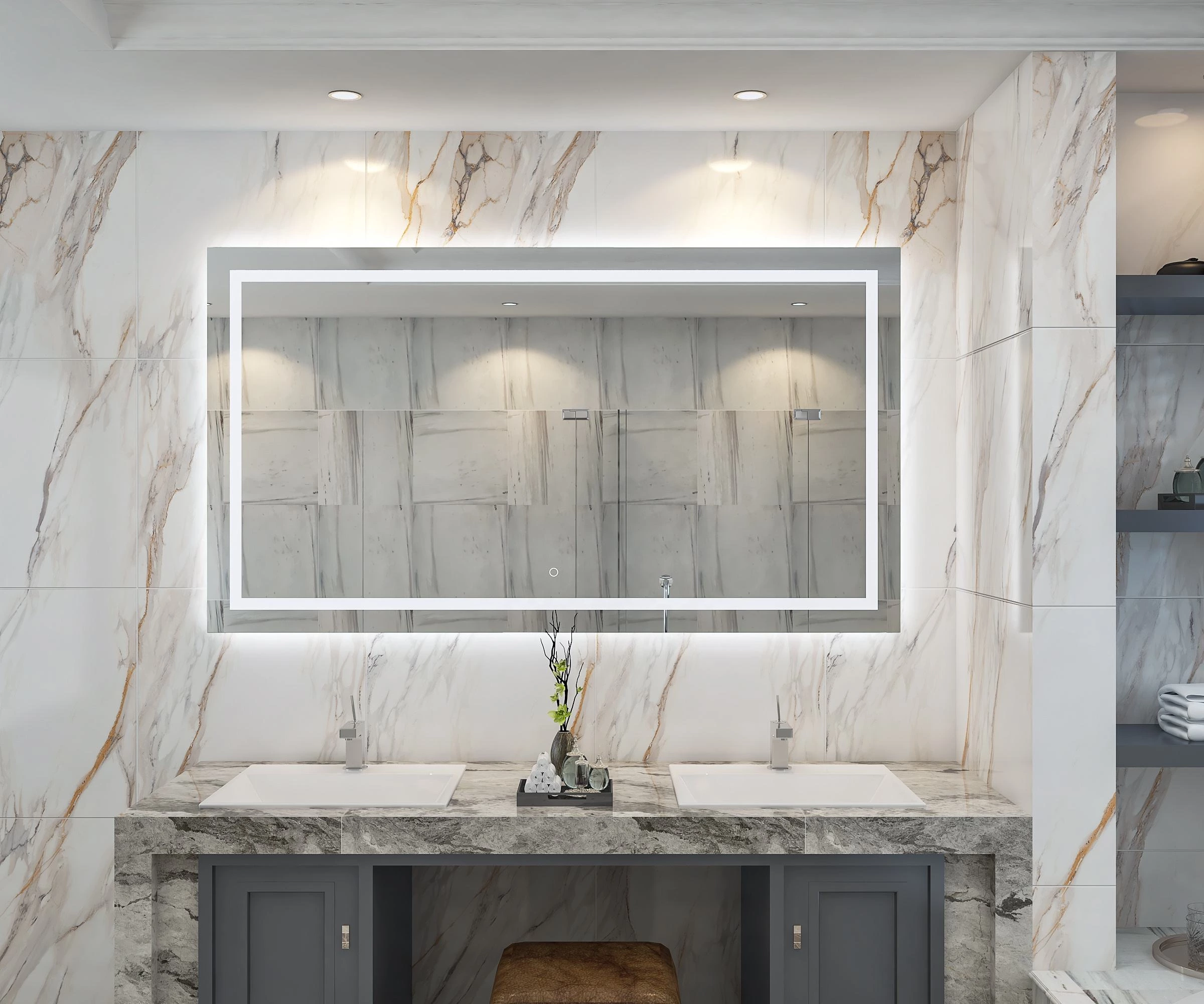 LED Bathroom Wall Mirror Rectangle Anti-Fog High Definition Backlit Mirror