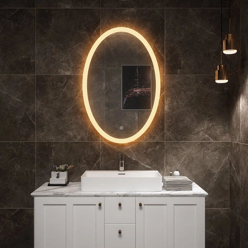 Modern LED Lighted Illuminated Bathroom Mirror IP44 Oval Pattern Glass Wall Defogger for Hotels and Apartments Mirror