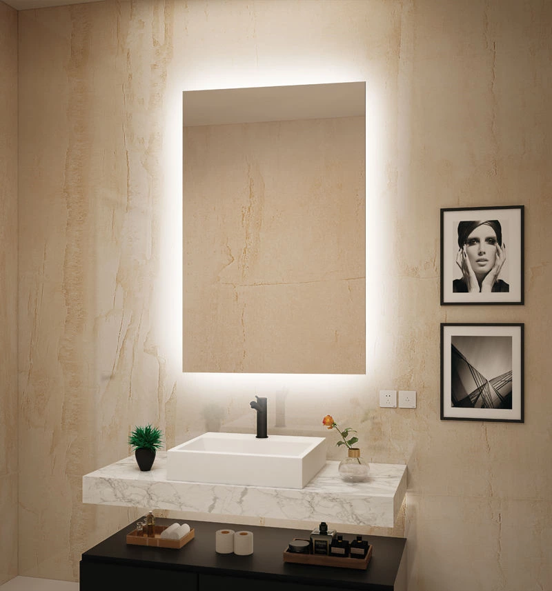 Modern Illuminated Backlit Lighted Decorative Rectangle Bathroom LED Mirror Wall Mounted Lighted Mirror