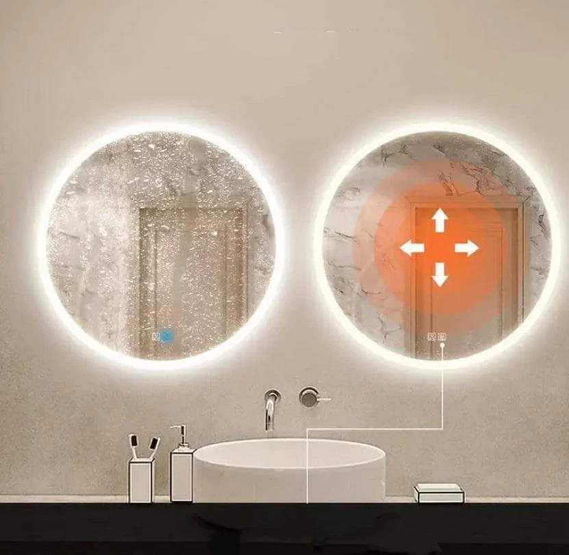 Round Anti-Fog Smart LED Bathroom Mirror with Lights for Bathroom, Shatter-Proof, Dimmable, Backlit + Front Lit
