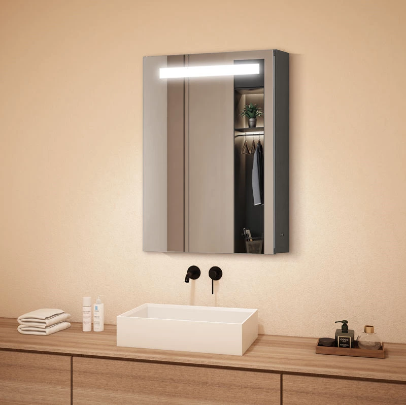 Modern Rectangular LED Mirror Cabinet with Aluminum Glass LED Vanity for Bathroom Use in Apartments and Villas Light Cabinet