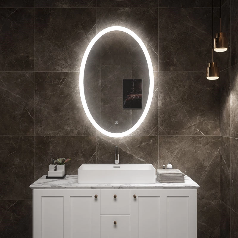 Modern LED Lighted Illuminated Bathroom Mirror IP44 Oval Pattern Glass Wall Defogger for Hotels and Apartments Mirror