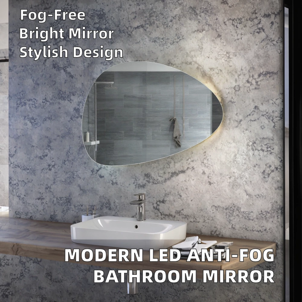 Modern Water Drop Shape Anti-Fog Lighted LED Bathroom Mirror Illuminated Irregular LED Mirror