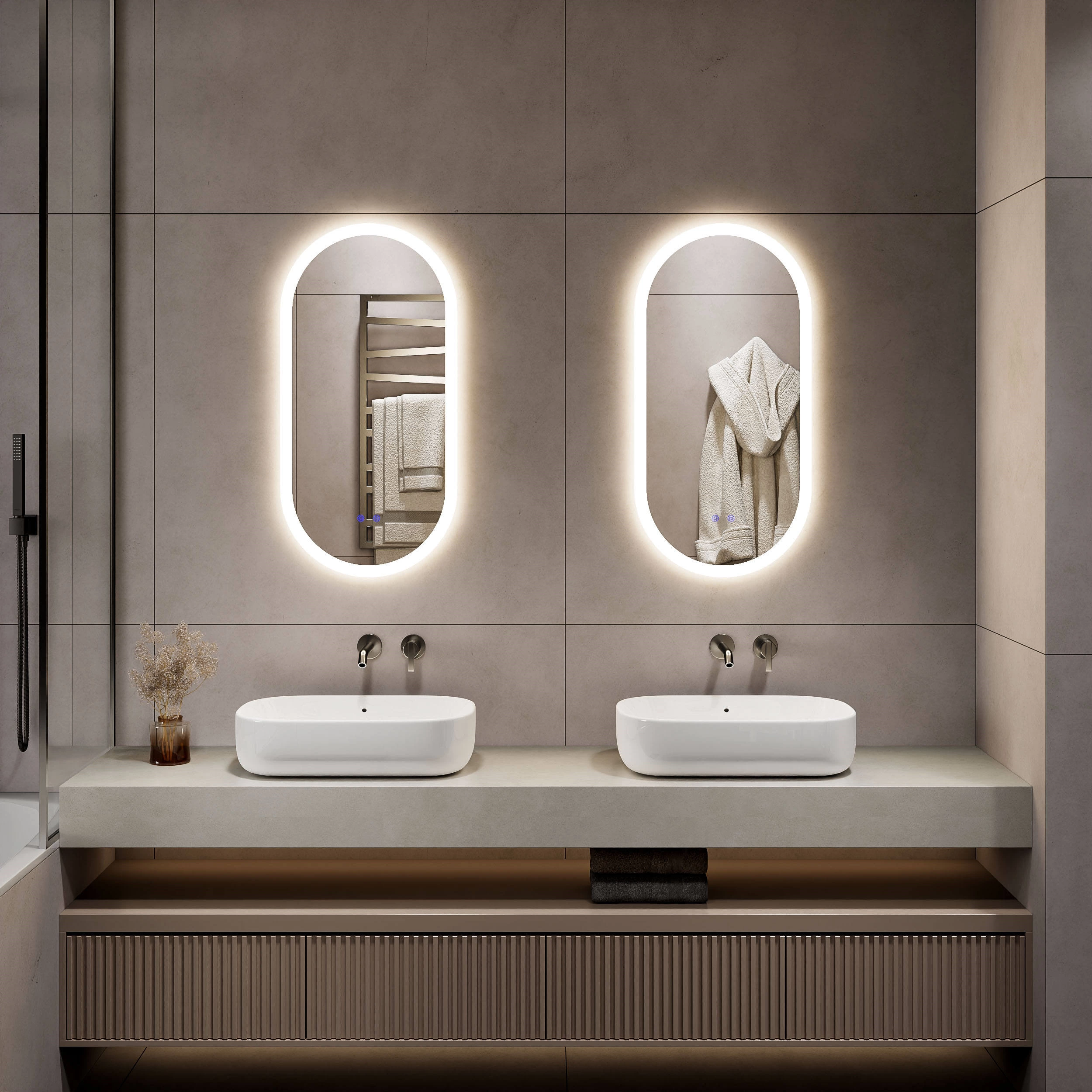 Touch Led Wall Mounted Backlit Oval Bathroom Mirror With Light