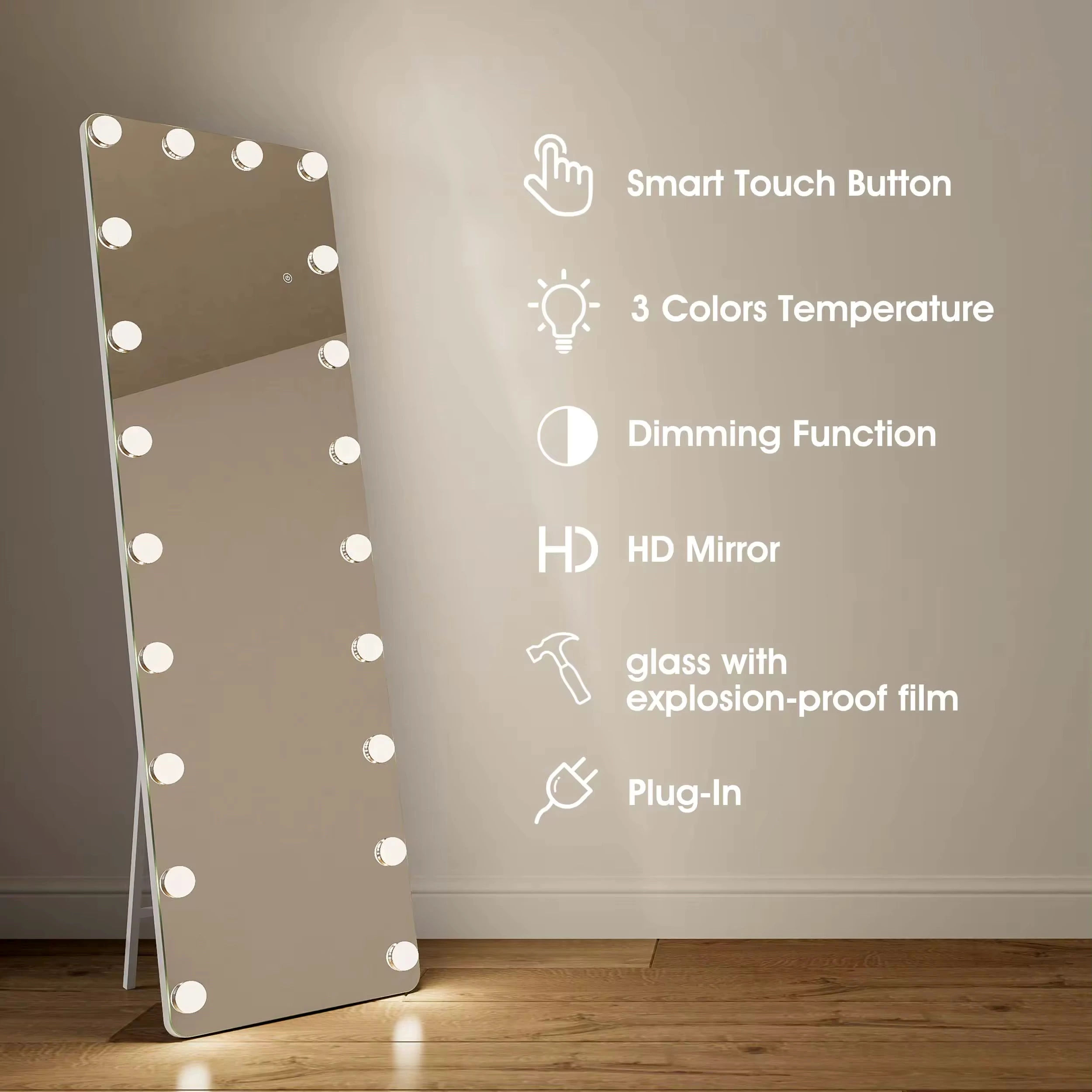 Modern Rectangle for Hollywood LED Lighted Salon Dressing Mirror Full Length with Adjustable Lighting for Makeup Use