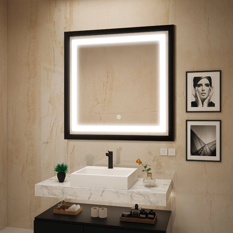 Square Led Mirror with Frame Wall Bathroom Mirrors