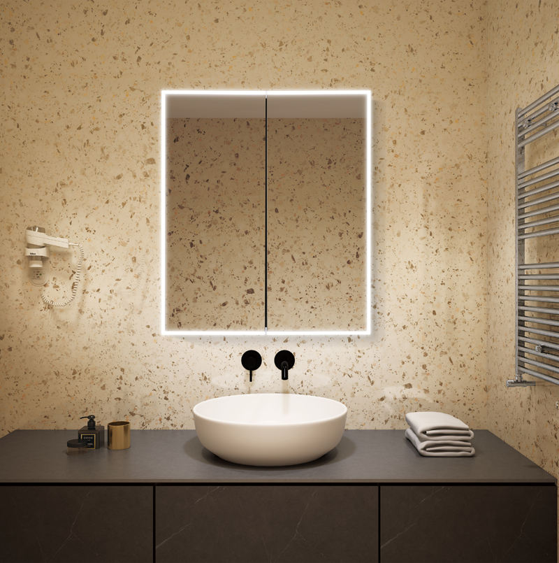 Double Door Rectangle LED Bathroom Mirror Cabinet Touch Mirror Sensor