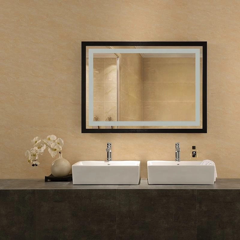 New Espresso Contemporary 61 Double Sink Bathroom Vanity Rectangle LED Mirror with Frame