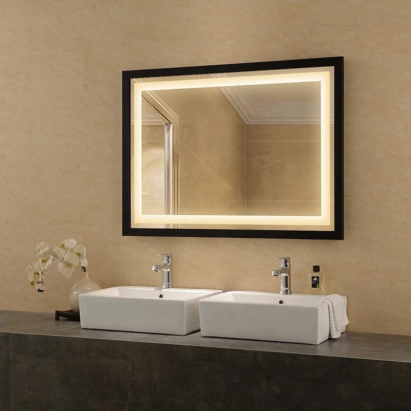 New Espresso Contemporary 61 Double Sink Bathroom Vanity Rectangle LED Mirror with Frame