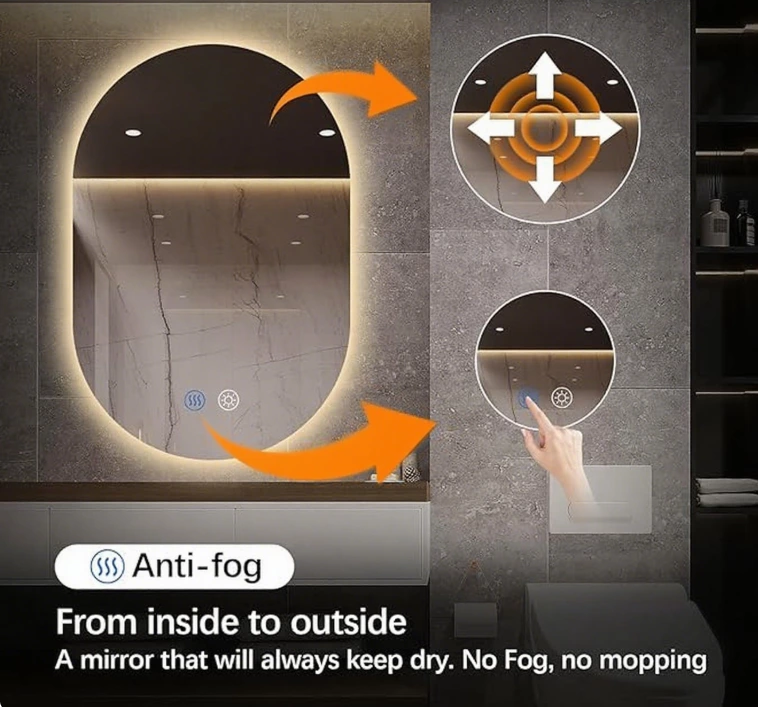 Wholesale Factory Large Manufacturer Modern Design Smart Led Mirror Oval Shaped Frameless Bathroom Bath Led Light Ip44 Rating