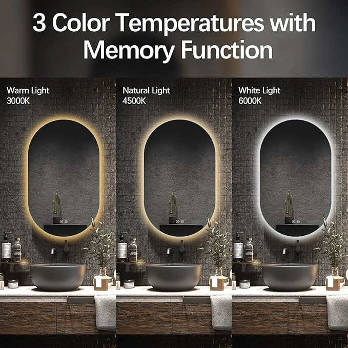 Wholesale Factory Large Manufacturer Modern Design Smart Led Mirror Oval Shaped Frameless Bathroom Bath Led Light Ip44 Rating