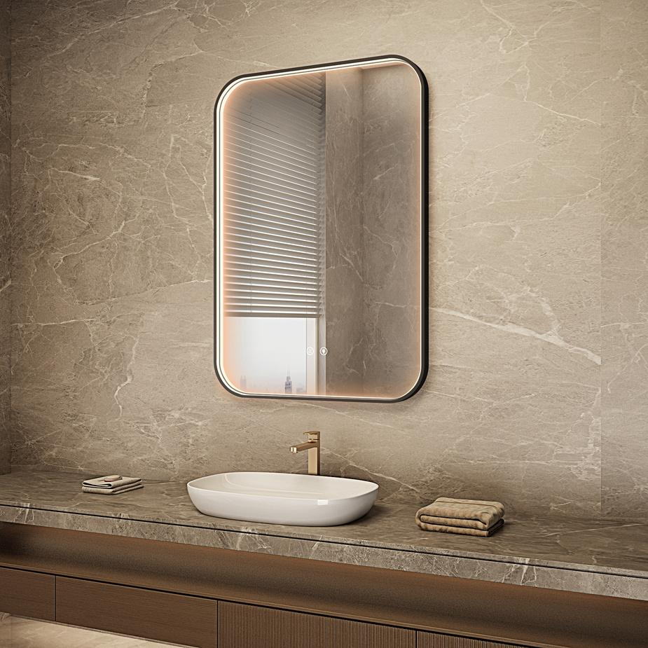 Metal Framed Frontlit Anti-Fog Vanity Mirror Wall Mounted Dimmable Circular Makeup Mirror Touch Switch CRI≥90