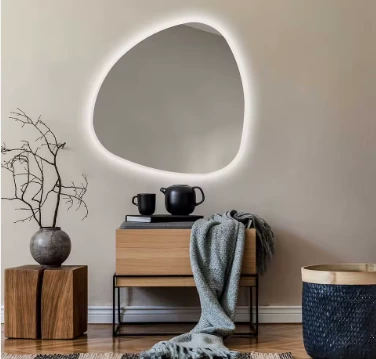 Backlit Teardrop shape mirror bathroom irregular,smart wall mounted bathroom vanity mirror with defogger