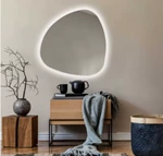 Backlit Teardrop shape mirror bathroom irregular,smart wall mounted bathroom vanity mirror with defogger