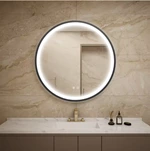 Framed Round LED Light Bathroom Vanity Mirror in Brushed Gold