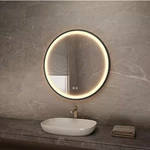Framed Round LED Light Bathroom Vanity Mirror in Brushed Gold