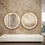 Framed Round LED Light Bathroom Vanity Mirror in Brushed Gold