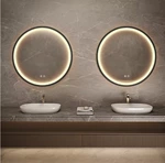Framed Round LED Light Bathroom Vanity Mirror in Brushed Gold